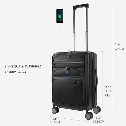 KROSER Hardside Expandable Carry On Luggage 22x14x9 Airline Approved With Front Business Pockets, 20 Inch Suitcases with Wheels, Carry on Suitcase with TSA Lock & USB Port, Black