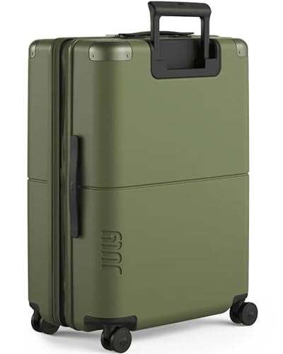 July Checked Expandable - 24.5" Airline Approved Check In Luggage with Wheels, Spinner Suitcase for Men & Women - TSA Lock Rolling Suitcase, Spinner Wheels, Expansion Zip, Y-Strap - Moss