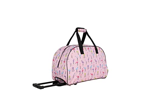 Betsey Johnson Designer Carry On Luggage Collection - Lightweight Pattern 22 Inch Duffel Bag- Weekender Overnight Business Travel Suitcase with 2- Rolling Wheels (Colorful Flamingo)