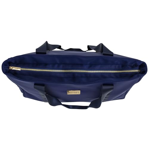 BADGLEY MISCHKA Uncomplicated Nylon Weekender Travel Bag, Lightweight Duffel Tote for Women, Carry On Overnight Bag (Navy)