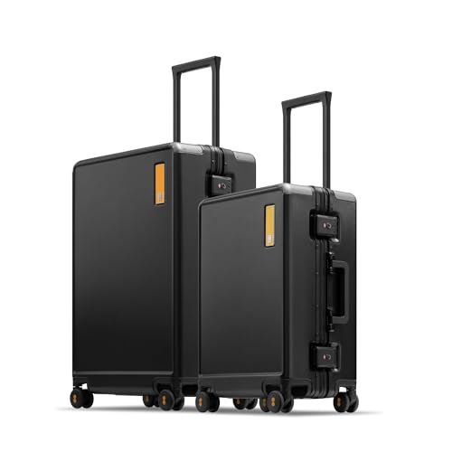 LEVEL8 20/24 Inch Zipperless 2 Piece Luggage Sets with Aluminum Frame, Lightweight Hard Shell Suitcases with Spinner Wheels, Metal Travel Luggages with Double TSA Locks, Black