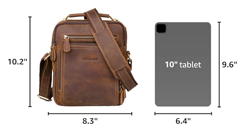 Jack&Chris Leather Messenger Bag for Men, Man Purse Crossbody Bags for Work Business, Brown