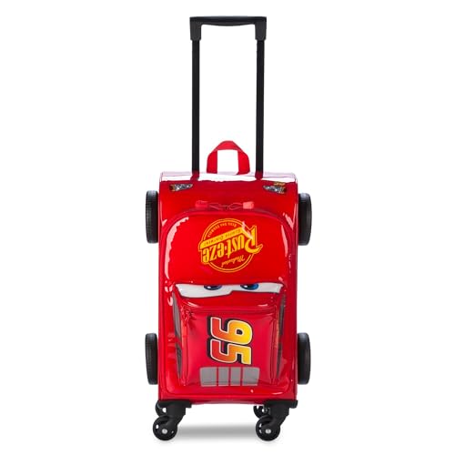 Disney Store Official Lightning McQueen Rolling Luggage for Kids – Travel Bag Featuring Pixar Cars Design & Rolling Spinner Wheels - Vinyl Travel Suitcase with Retractable Handle & ID Pocket