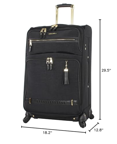 Steve Madden Designer Luggage - Checked Large 28 Inch Softside Suitcase - Expandable for Extra Packing Capacity - Lightweight Bag with Rolling Spinner Wheels (Peek-A-Boo Black)