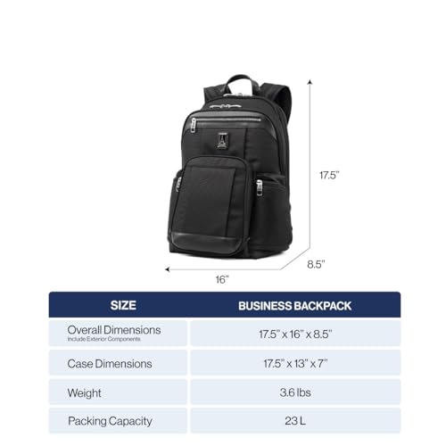 Travelpro Platinum Elite Business Laptop Backpack, Fits up to 17.5 Inch Laptop, Work, Travel, Men and Women, Shadow Black