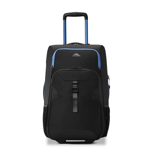 High Sierra Hi-Life 22-Inch Carry-On Wheeled Duffle - Features Smooth Rolling Wheels, WetPak Pockets, Stack-It Strap, Adjustable Handle, Fleece Pocket, Padded Laptop Sleeve, Expandable - Black/Blue