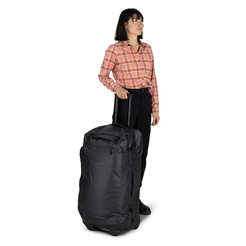 Osprey Transporter 90L Wheeled Travel Duffel Bag - Large Lightweight Rolling Suitcase for Men and Women, Raven Black
