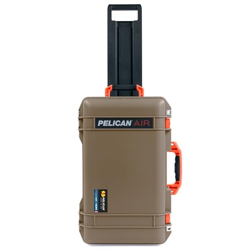 Dark Desert Dirt Pelican 1535 Air case with Orange Handles & latches. Comes Empty & with Wheels.
