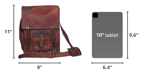 Leather crossbody bag messenger satchel tablet bag 11 inches for men and women (Brown)