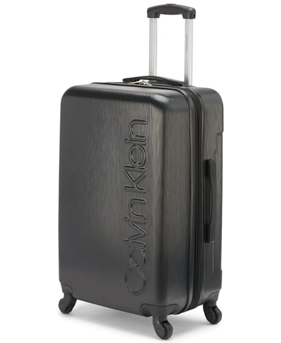 Calvin Klein Women's Hard Side Upright Luggage Spinner Light Weight Suitcase, Black, Medium