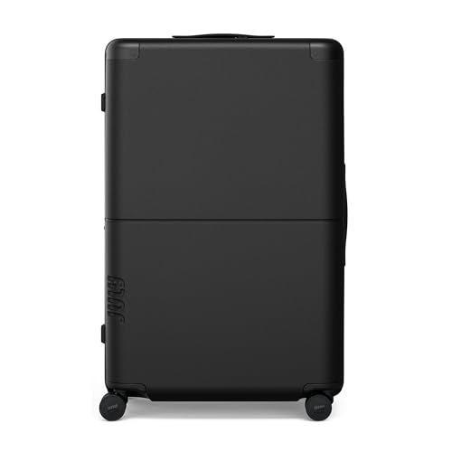 July Checked Plus Expandable - 28.75" Airline Approved Check In Luggage with Wheels, Rolling Suitcase for Men & Women - TSA Lock, Silent Spinner Wheels, Expansion Zip, Y-Strap - Charcoal