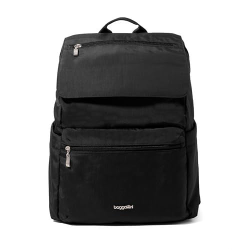 Baggallini Flap Laptop Backpack - 15"x11" Lightweight Work Travel Bag w/Luggage Sleeve & RFID