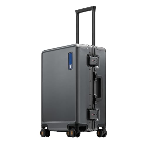 LEVEL8 Zipperless Carry On Luggage Airline Approved with Aluminum Frame, Hard Shell Suitcase with Spinner Wheels, Metal Checked Luggage with Double Tsa Locks, 20 Inch, Grey