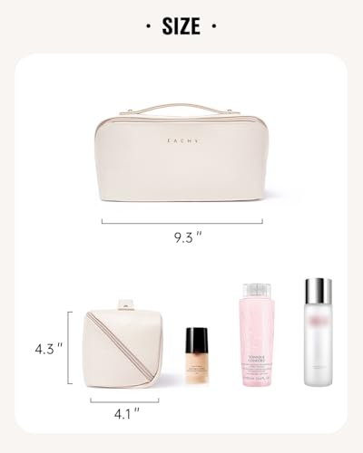 EACHY Travel Makeup Bag, Large Capacity Cosmetic Bags for Women, Waterproof Portable Open Flat Toiletry Bag Make up Bag with Divider and Handle, Christmas Gifts (White, Medium)