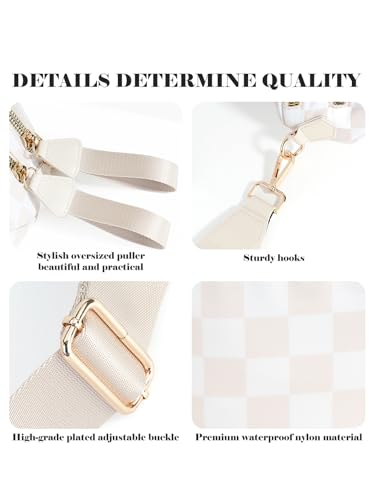 Black and White Checkered Crossbody Bum Bag for Women,Spacious Checkered Purse Fanny Packs Belt Bag Sling Bag with Shoulder Strap (Beige Checkered)