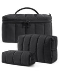 BAGSMART Travel Makeup Bag for Women, 3 Pcs Puffy Padded Cosmetic Organizer Bag, Large Toiletry Case and Small Purse Pouch for Gym, Work, Girls (Black)