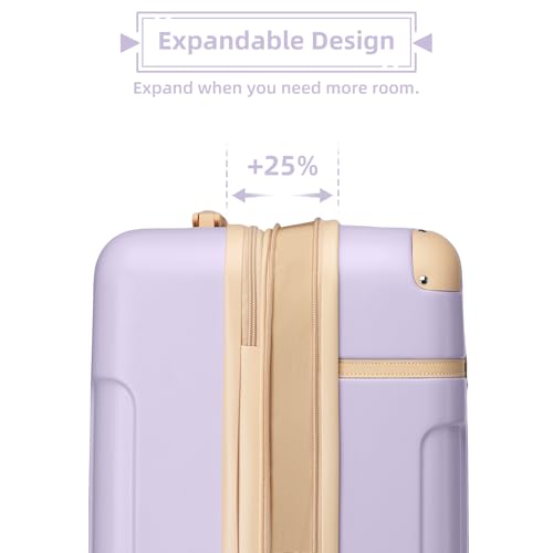 LARVENDER Luggage Sets 3 Piece Expandable Carry on Luggage 22x14x9 Airline Approved Hardshell Suitcase with Wheels TSA Lock, Lightweight Suitcase Set for Women with Travel Backpack, Lavender