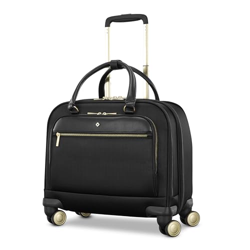 Samsonite Mobile Solutions 2 Spinner Mobile Office - Carry-On Rolling Laptop Bag with USB Pass-Through, Padded Laptop & Tablet Sleeves, File Organizer, Smooth Spinner Wheels, StackIt™ Strap - Black