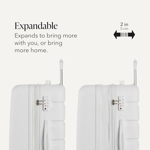 SwissGear 7366 Signature Hardside Expandable Luggage with Spinner Wheels, TSA Lock, White, Checked-Medium 23-Inch