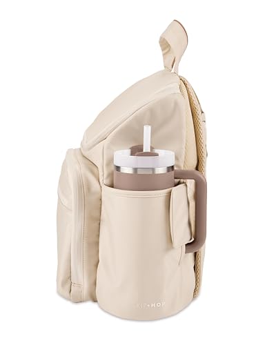 Skip Hop Diaper Bag Backpack with Portable Changing Pad Adjustable Pocket for 30 oz. Tumblers 9 Total Pockets Insulated Packing Cubes Luggage Sleeve & Stroller Straps Fits a 14” Laptop Forma Next Oat