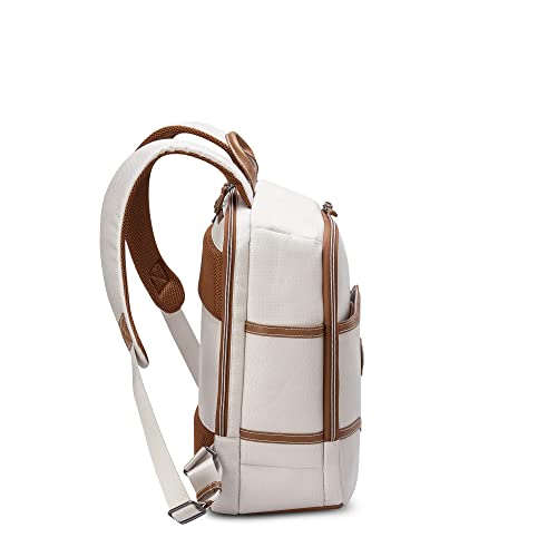 DELSEY PARIS Chatelet Air 2.0 - Travel Laptop Backpack - Fits 14" Laptop - Water-Repellent Recycled Fabric Backpack - Vegan Leather Trim - Smart Trolley Band, Angora
