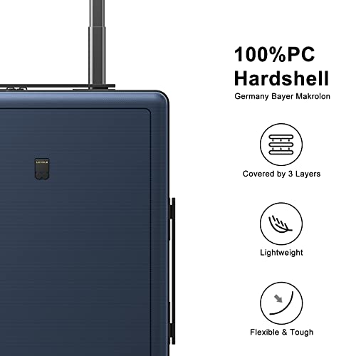LEVEL8 Luminous Carry on Luggage, 20 Inch Hardside Suitcase Bundle with 4 PC Packing Cubes Organizer Set - Navy Blue