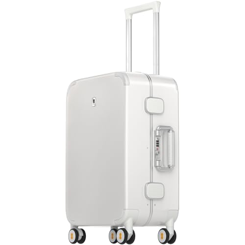 LEVEL8 Zipperless Carry On Luggage Airline Approved with Aluminum Frame, Cute Hardshell Suitcase with Spinner Wheels, Metal Rolling Travel Case with Tsa Locks, 20 Inch, Off White