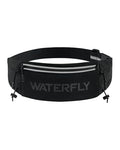 WATERFLY Running Belt Fanny Pack: Breathable 3 Pocket Waist Bag for Men Women Workout Exercise Fitness Phone Holder Fits All Phones - Runner Marathon Jogging Race Belt with Bib Clip Black