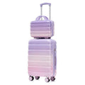 Luccalily Gradient Purple-Pink Luggage Set 14" & 20" - 2 Piece PC Spinner Wheel Suitcases with Combination Lock, Lightweight Carry On for Business & Vacation