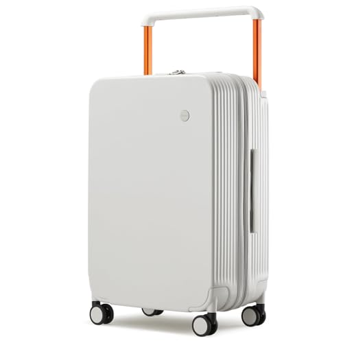 mixi Carry On Luggage Airline Approved Wide Handle Lightweight Luggage PC Hard Shell Suitcases Rolling Suitcases with Spinner Wheels & TSA Lock, 20 Inch Smoke White