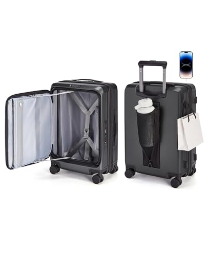 BAGSMART Top Opening Carry On Luggage 22x14x9 Airline Approved with TSA Lock, Expandable 20 Inch Deep Compartment Hard Shell Suitcases with Double Spinner Wheels, Black