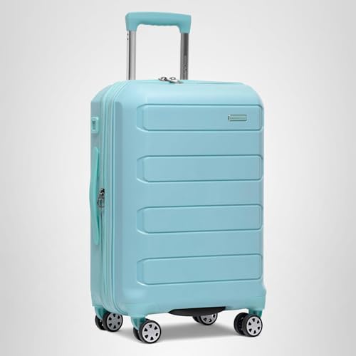Traveler's Choice Pagosa Hardshell Expandable Luggage with Spinner Wheels, Baby Blue, 22-Inch Carry-on