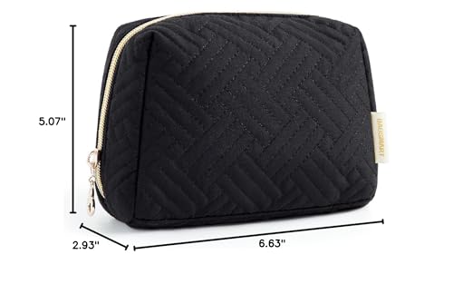 BAGSMART Small Makeup Bag, Compact Cosmetic Pouch for Women for Purse, Travel Toiletry Organizer with Wide Open Design, Black