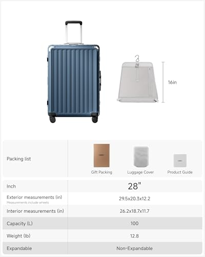 LUGGEX Checked Suitcase with Spinner Wheels, 8010S Aluminum Frame Zipperless Polycarbonate Hard Shell Suitcase (ZX-Core, Blue, 28 Inch)