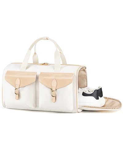 BAGSMART Duffel Bag for Women, Vintage Weekender Bag, Overnight Gym Carry on Personal Item for Travel, Beige