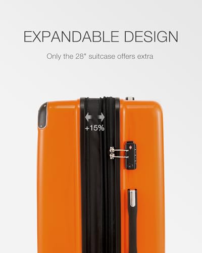 Coolife Luggage Sets, 5 Piece Durable Suitcase, Lightweight Carry on Luggage with PC+ABS Hardshell, Dual Spinner Wheels, TSA Lock and YKK Zipper(orange new, 5 piece set)