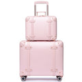 Miss.Box Vintage Carry On Luggage Set with Wheels for Women, Retro Trunk Style PU Leather Suitcase with Matching Vanity Case, 14” & 18” Set
