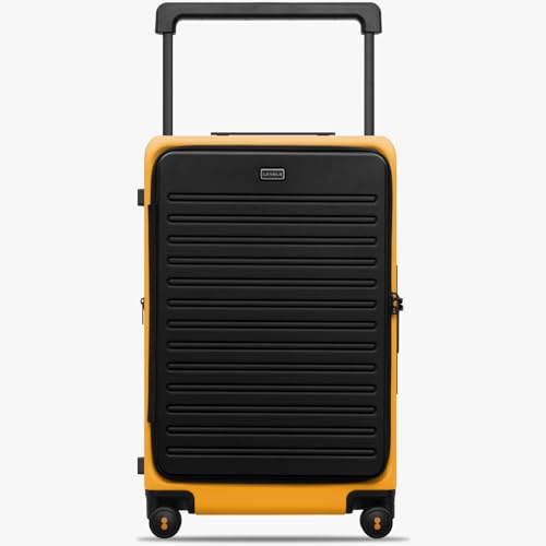 LEVEL8 Adventure Top Opening Luggage Airline Approved with Tsa Lock, 24 Inch Wide Handle Luggage with Spinner Wheels, Top Lid Opening Hardside Expandable Suitcases with Wheels, Yellowblack