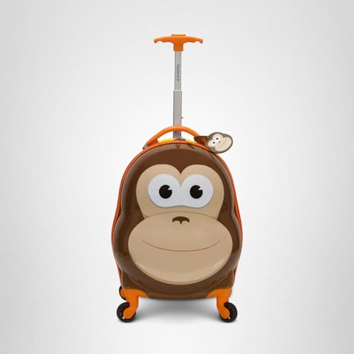 Rockland Jr. Kids' My First Hardside Spinner Luggage, Telescoping Handles, Light and Dark Brown, Black and White, Carry-On 19-Inch