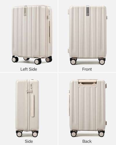 Hanke Upgraded Elite 20 Inch Carry On Luggage 22x14x9 Airline Approved,PC Hard Shell Suitcases with Wheels, TSA Lock, Explosion-Proof Zipper Suitcase for Business Travel Men & Women,Ivory White