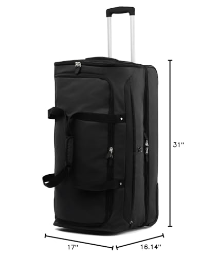 Travelpro Roadtrip 30" Drop-Bottom Wheels Rolling Duffel Bag Luggage 3 Large Packing Cubes Included Men, Women, Ash Black, Inch