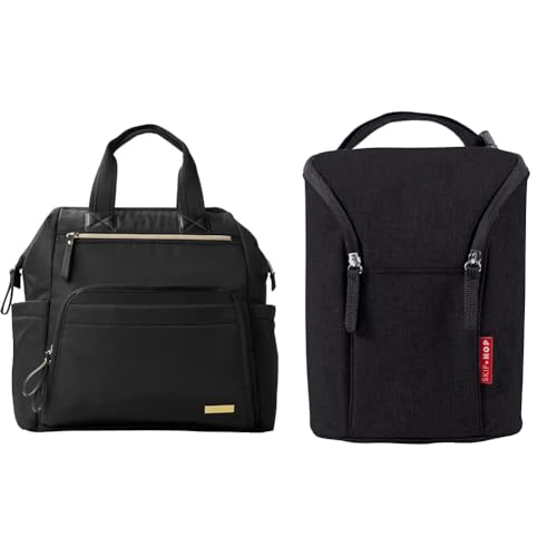Skip Hop Diaper Bag Backpack: Mainframe Large Capacity Wide Open Structure with Changing Pad & Baby Breastmilk Cooler Insulated Bottle Bag, Grab & Go, Black