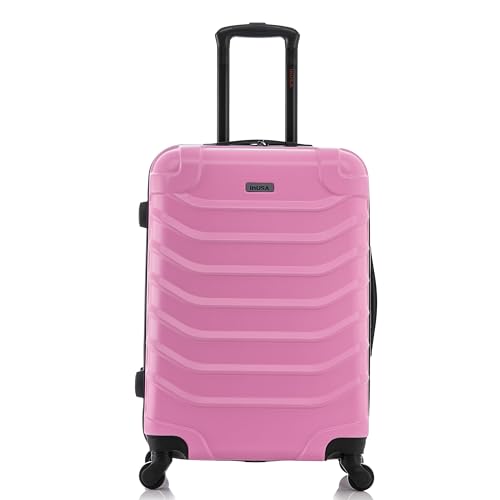 InUSA ENDURANCE Luggage with Spinner Wheels | Durable Lightweight Hardside Suitcase, Spacious Travel Bag with Handle and Trolley | 24-Inch Medium Checked Luggage | Pink