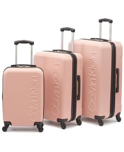 Calvin Klein Women's Hard Side Upright Luggage Spinner Light Weight Suitcase, Mellow Rose, Large