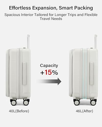 Hanke Hardside Expandable Carry On Luggage, 20 Inch Top Opening Trunk Luggages with Spinner Wheels, All-PC Hard Shell Carry-On Suitcase, Lightweight & TSA Airline Approved (Smoke White, 46L)