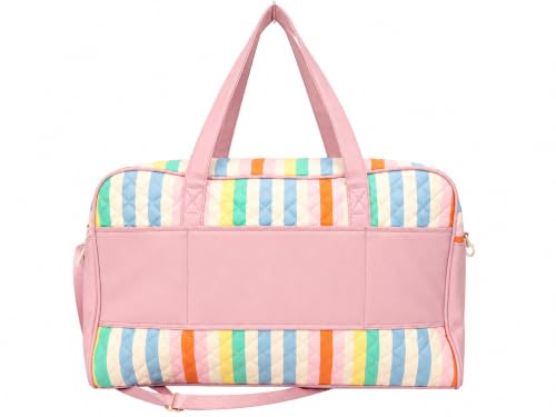 Luv Betsey by Betsey Johnson Rainbow Stripe Quilted Weekender Duffel Travel Bag with Adjustable Crossbody Strap & Luggage Sleeve, 18" x 12"