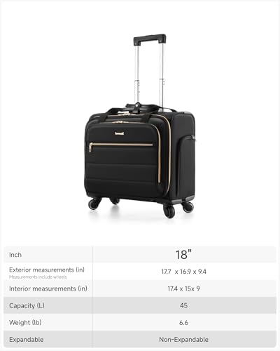 LUGGEX Rolling Laptop Bag with Wheels, 17.3" Soft Sided Laptop Rolling Briefcase with 4 Spinner Wheels - Lightweight Carry On for Business Travel Overnight (UDS-Core, Black, 18 Inch)
