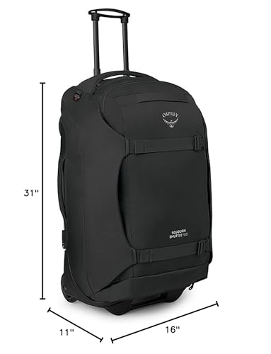 Osprey Sojourn Shuttle 30"/100L Wheeled Duffel Luggage – Rugged, High-Capacity Travel Bag with Oversized Wheels and Reinforced Frame – Built for Long-Haul Travel and Gear Protection, Black