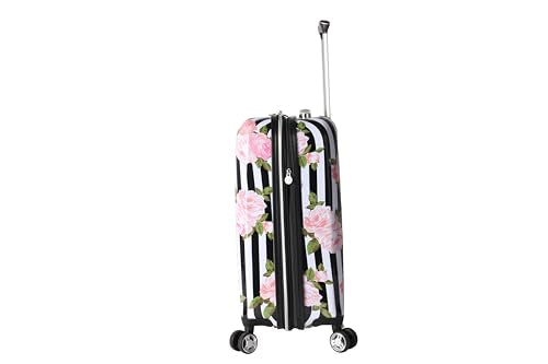 Betsey Johnson Designer Luggage Collection - Expandable 3 Piece Hardside Lightweight Spinner Suitcase Set (Stripe Roses)