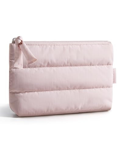 BAGSMART Small Makeup Bag, Puffy Portable Cosmetic Pouch with Charm Zipper, Water-Resistant Travel Organizer for Women (Baby Pink, Small)
